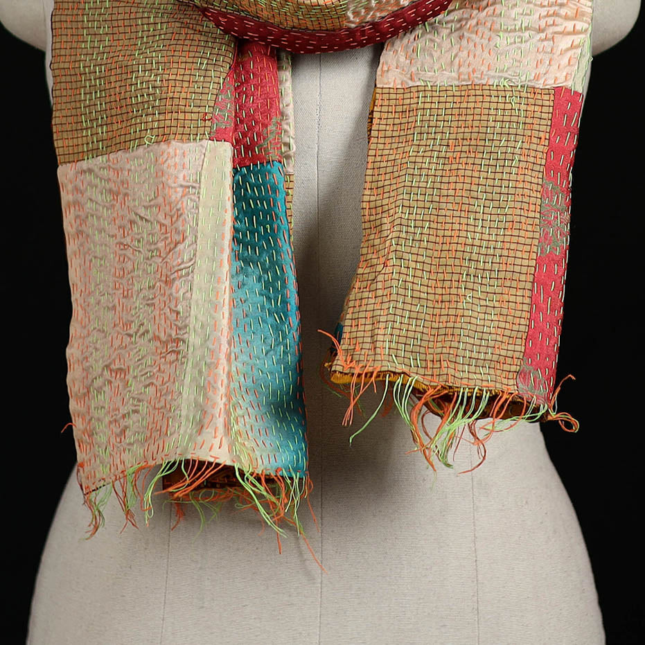 Bengal Kantha Handwork Patchwork Reversible Silk Stole 294
