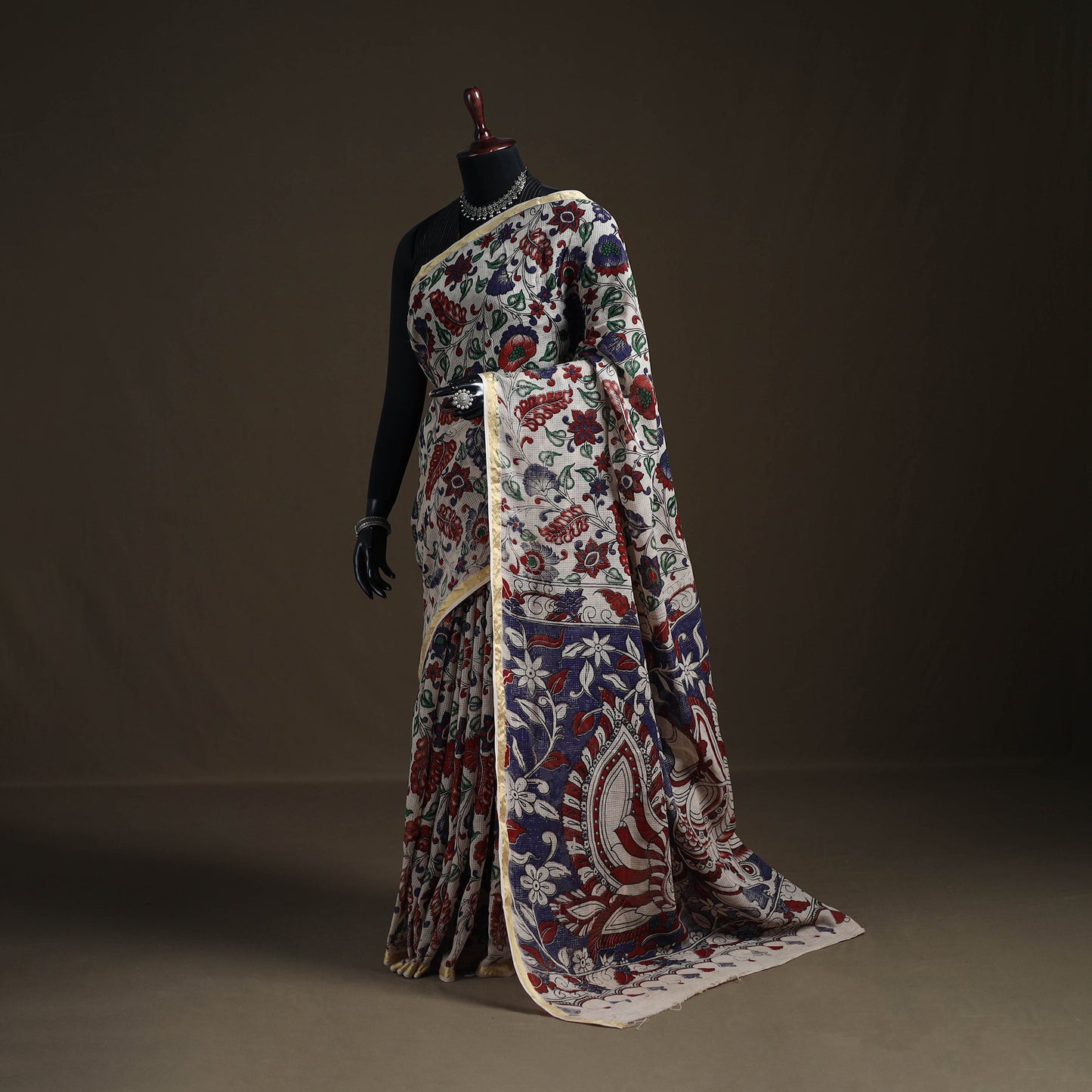 Kalamkari Printed Kota Doria Cotton Saree 15