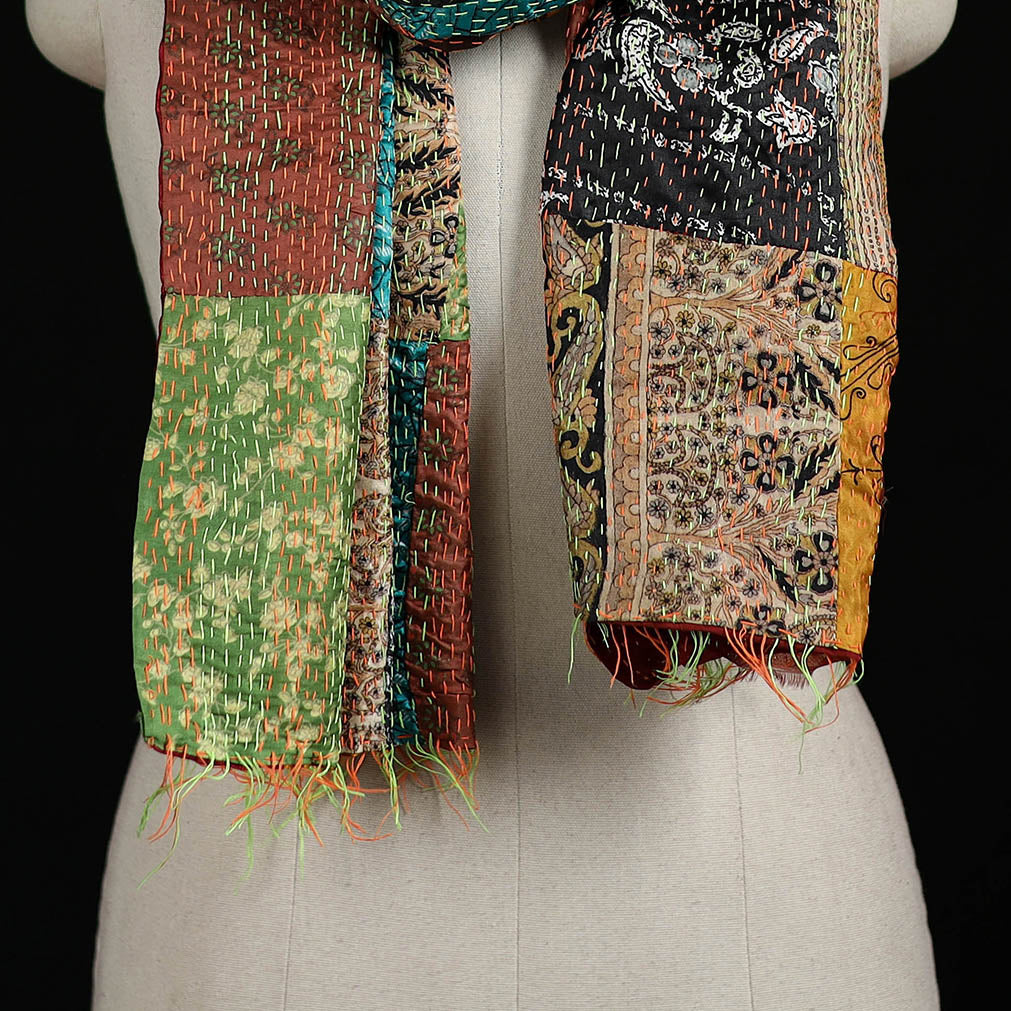 Bengal Kantha Handwork Patchwork Reversible Silk Stole 295