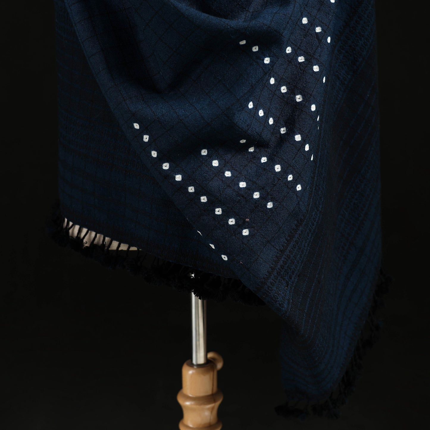 Kutch Handwoven Clamp Dyed Checks Bandhani Merino Wool Shawl 13