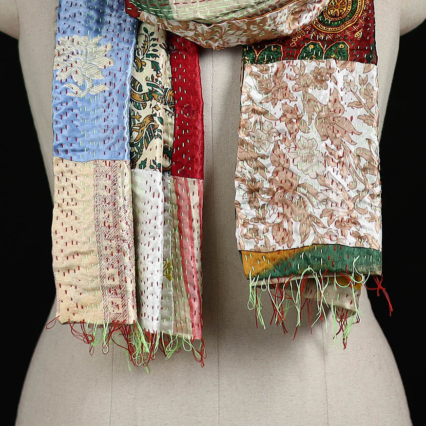 Bengal Kantha Handwork Patchwork Reversible Silk Stole 296