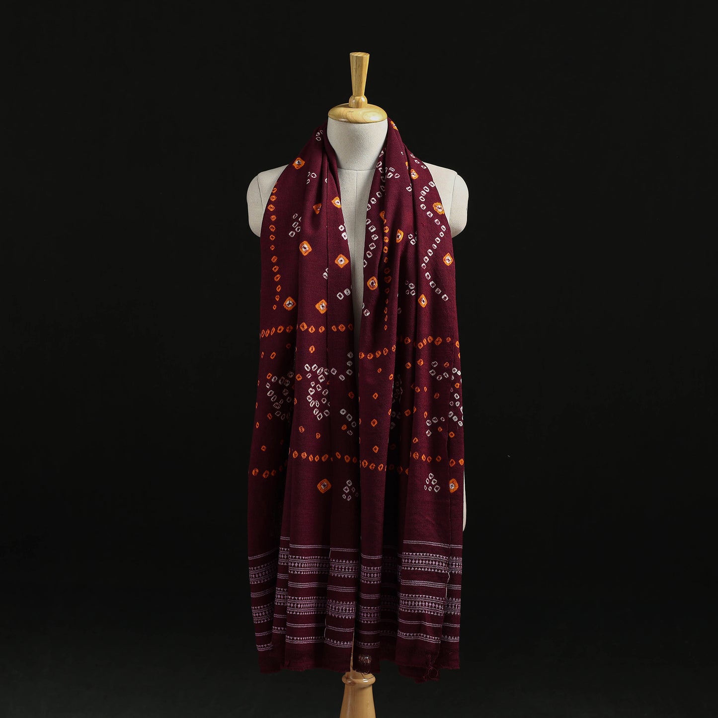 Kutch Handwoven Bandhani Tie-Dye Merino Wool Shawl 30