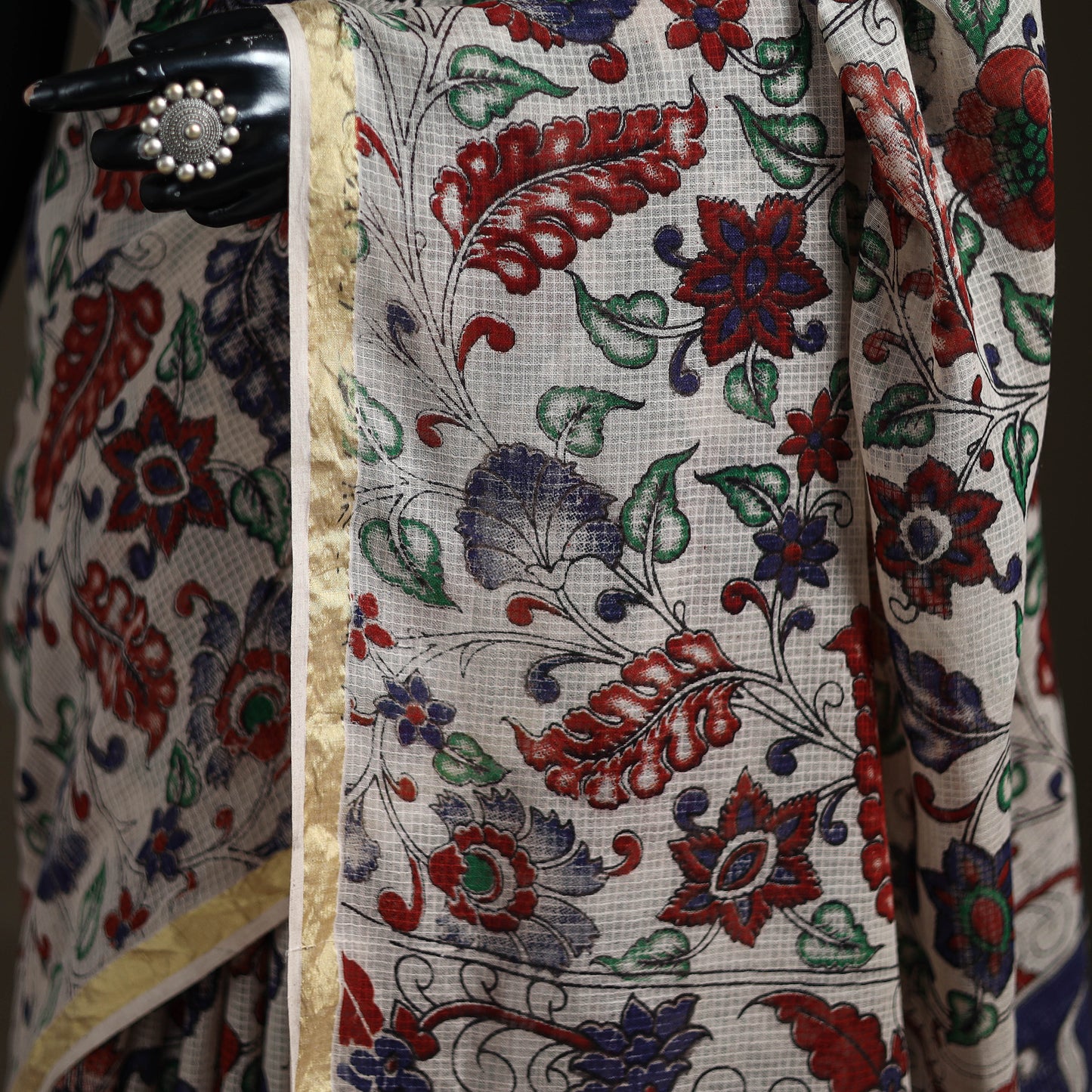 Kalamkari Printed Kota Doria Cotton Saree 15