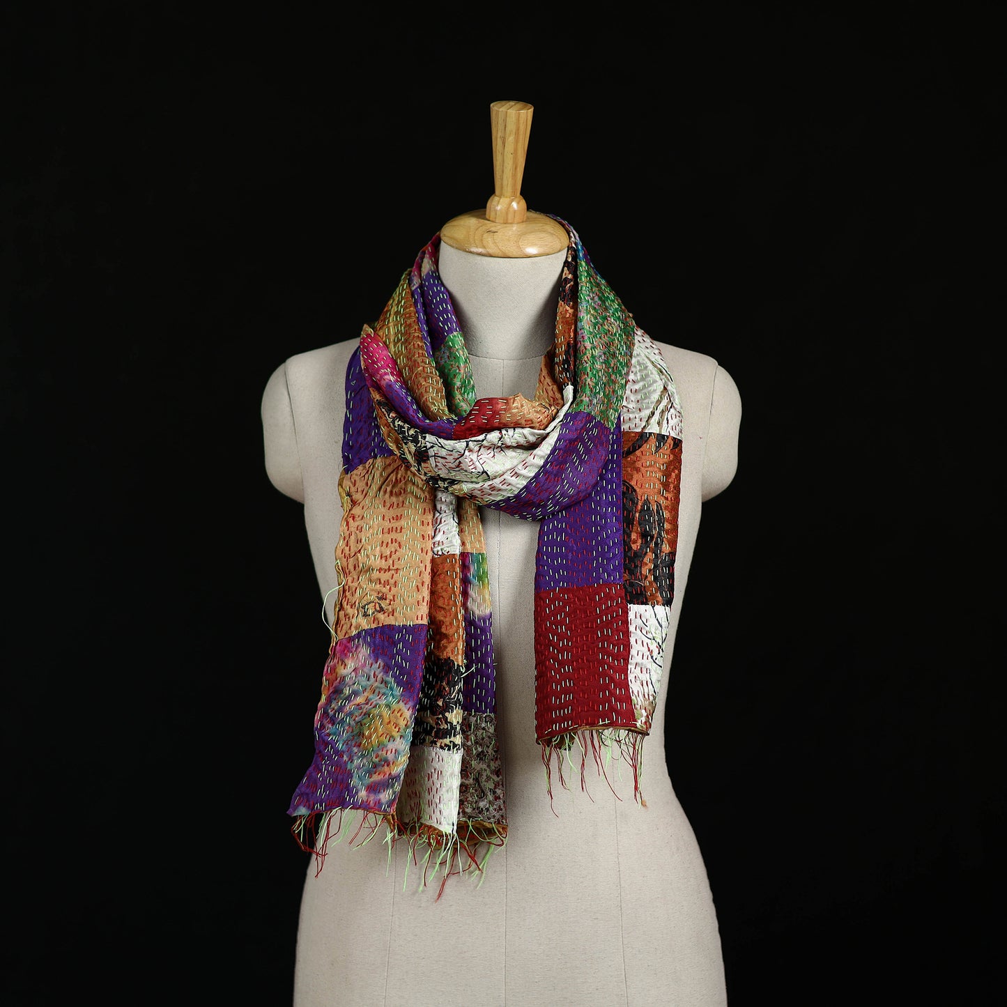 Bengal Kantha Handwork Patchwork Reversible Silk Stole 297