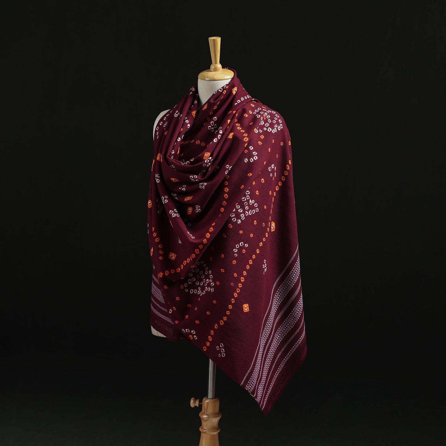 Kutch Handwoven Bandhani Tie-Dye Merino Wool Shawl 30