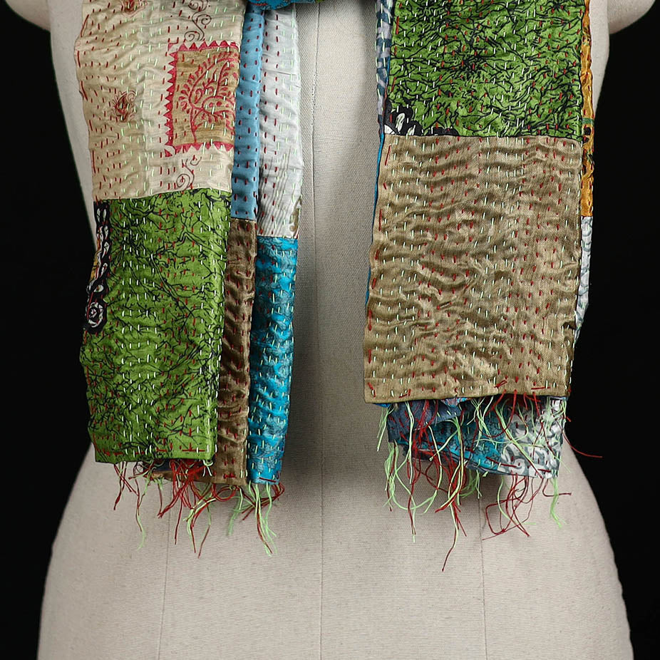 Bengal Kantha Handwork Patchwork Reversible Silk Stole 299