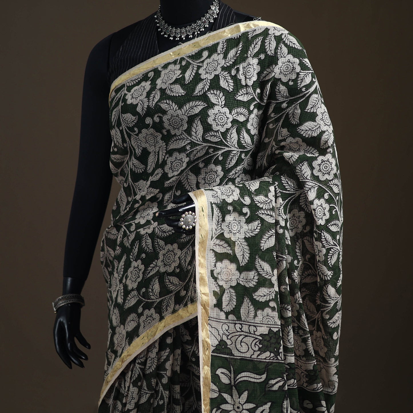 Kalamkari Printed Kota Doria Cotton Saree 14