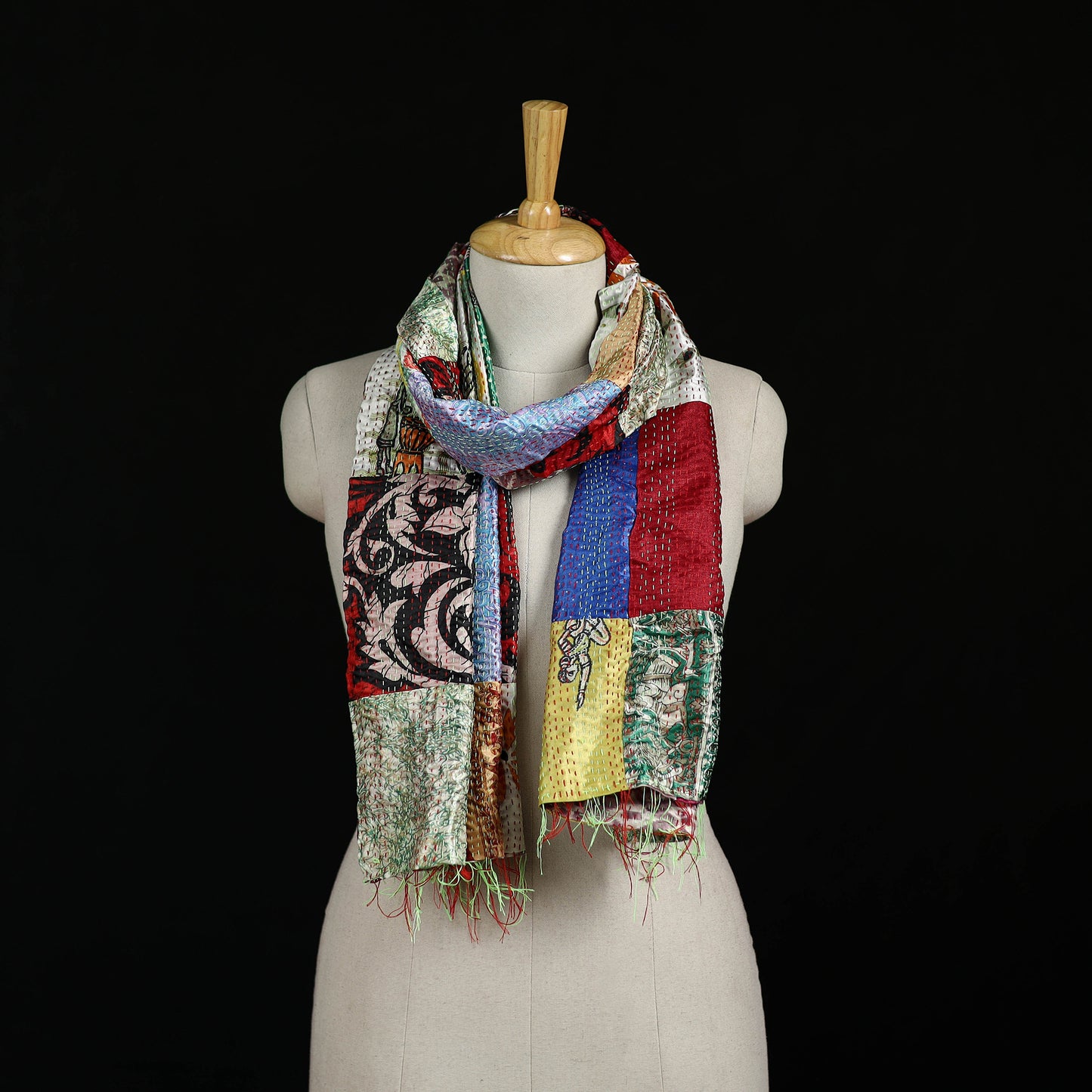 Bengal Kantha Handwork Patchwork Reversible Silk Stole 302