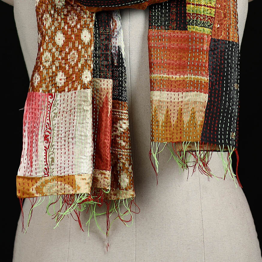 Bengal Kantha Handwork Patchwork Reversible Silk Stole 303