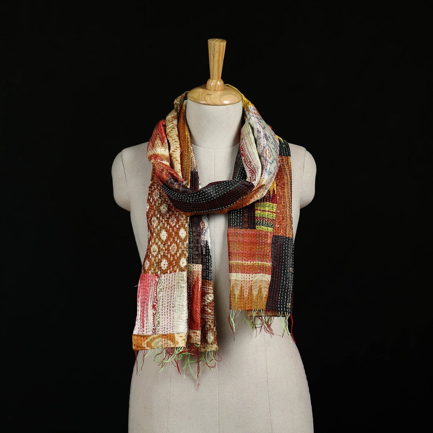 Bengal Kantha Handwork Patchwork Reversible Silk Stole 303