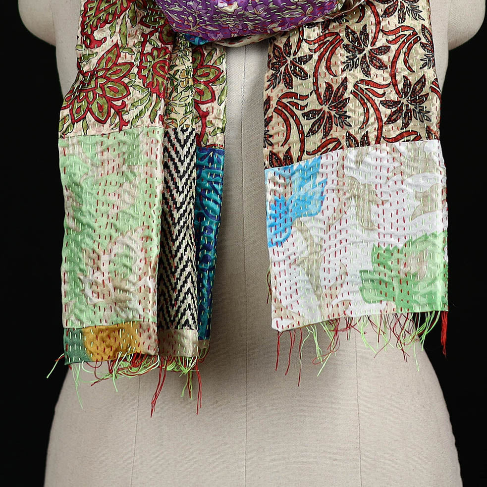 Bengal Kantha Handwork Patchwork Reversible Silk Stole 304