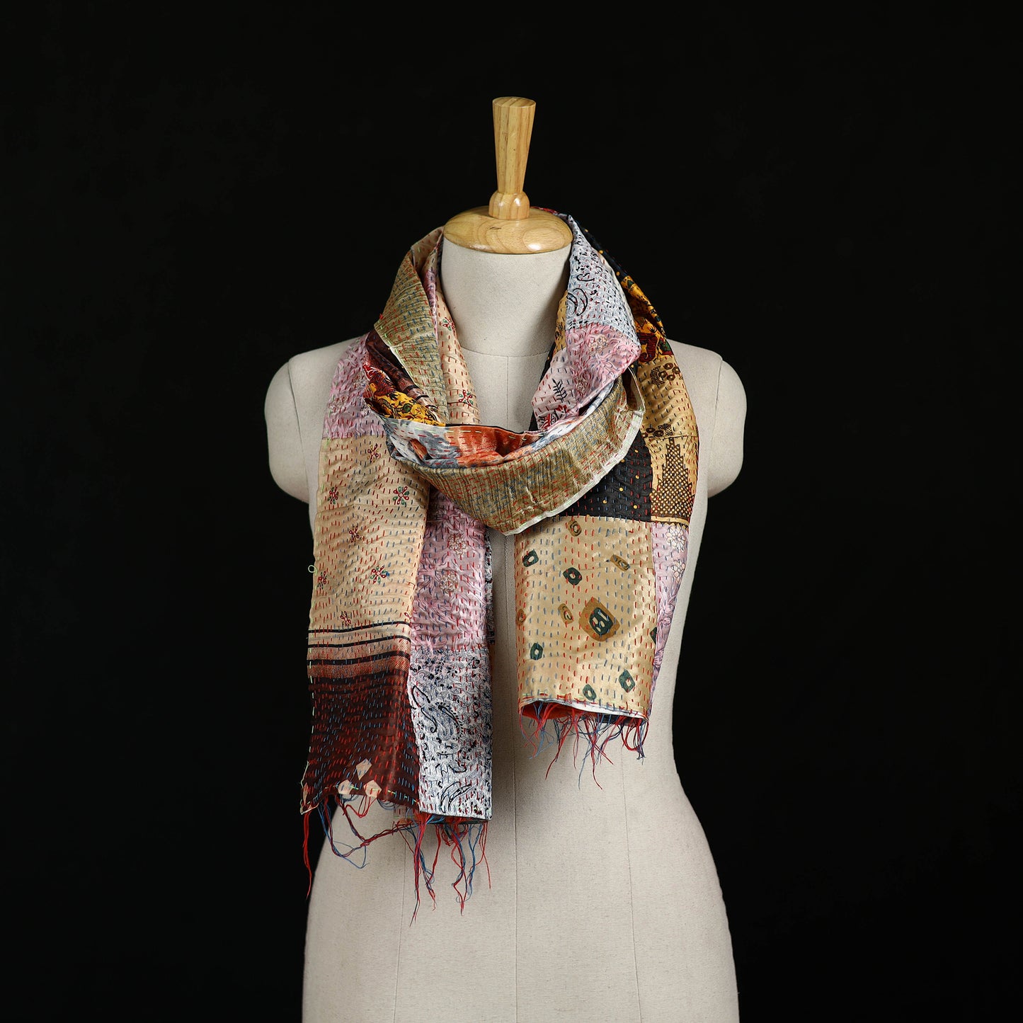 Bengal Kantha Handwork Patchwork Reversible Silk Stole 306