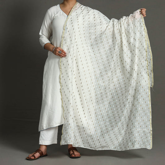Traditional Chanderi Silk Handloom Zari Buti Dupatta 41