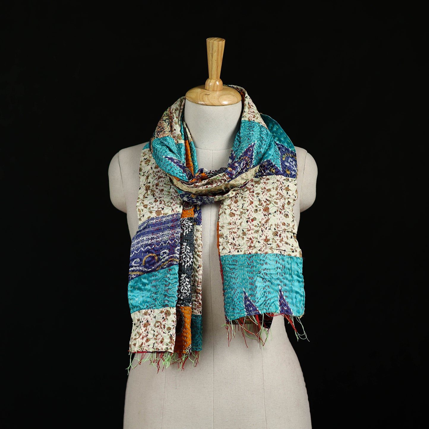 Bengal Kantha Handwork Patchwork Reversible Silk Stole 310