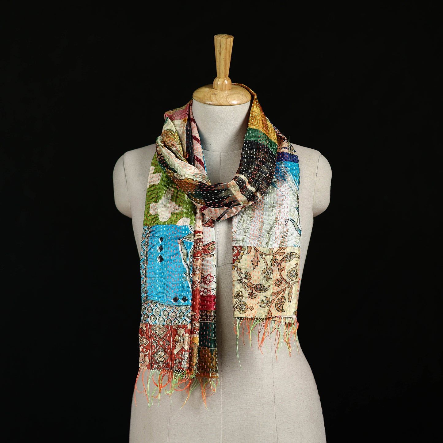 Bengal Kantha Handwork Patchwork Reversible Silk Stole 311