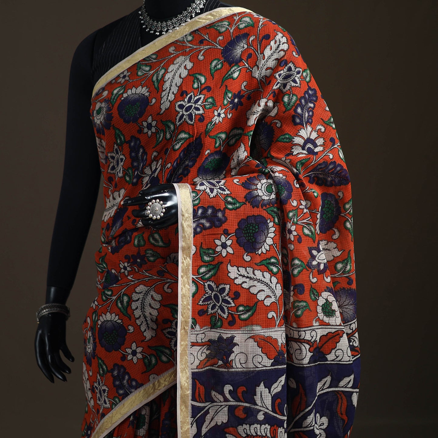 Kalamkari Printed Kota Doria Cotton Saree 18