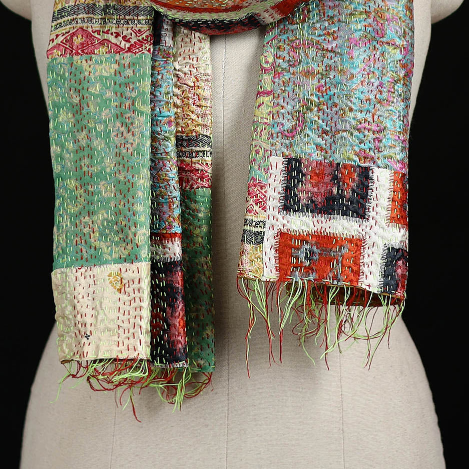Bengal Kantha Handwork Patchwork Reversible Silk Stole 317
