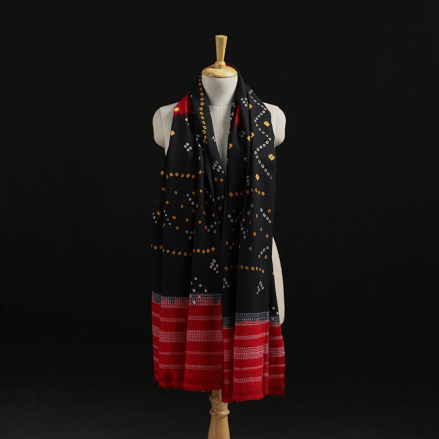 Kutch Handwoven Bandhani Tie-Dye Merino Wool Shawl 34
