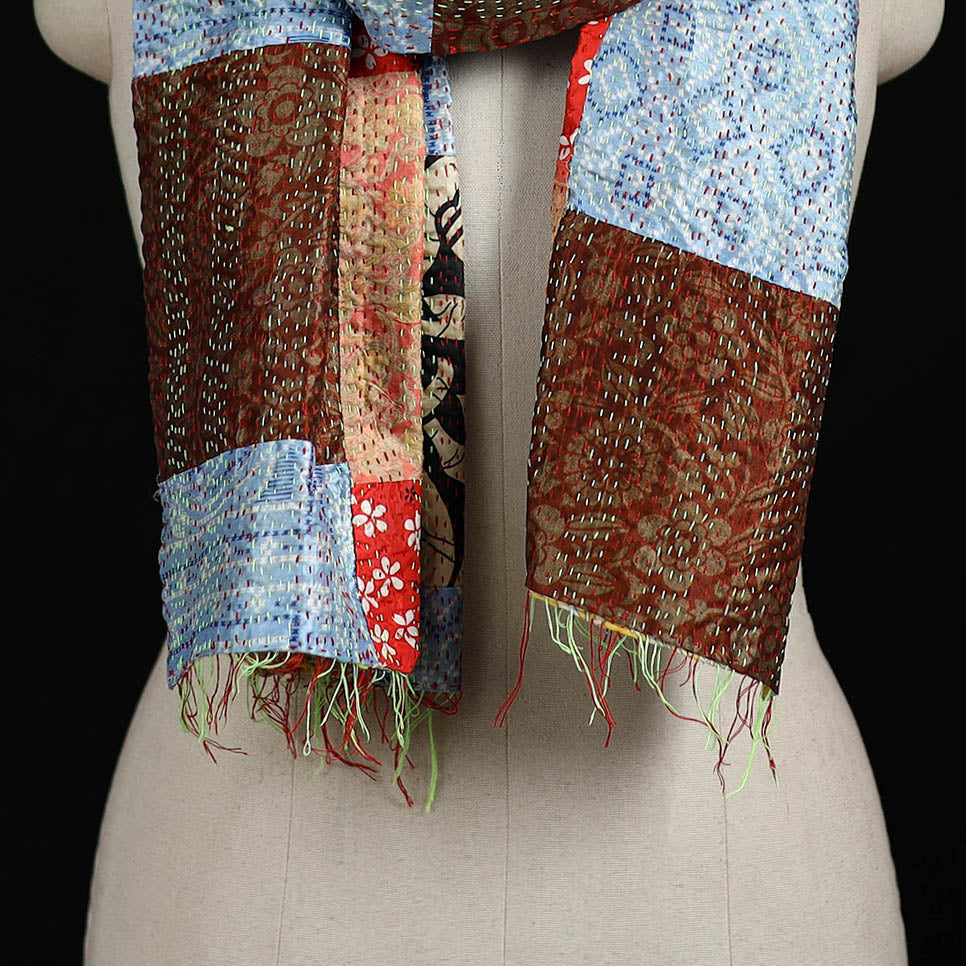Bengal Kantha Handwork Patchwork Reversible Silk Stole 323