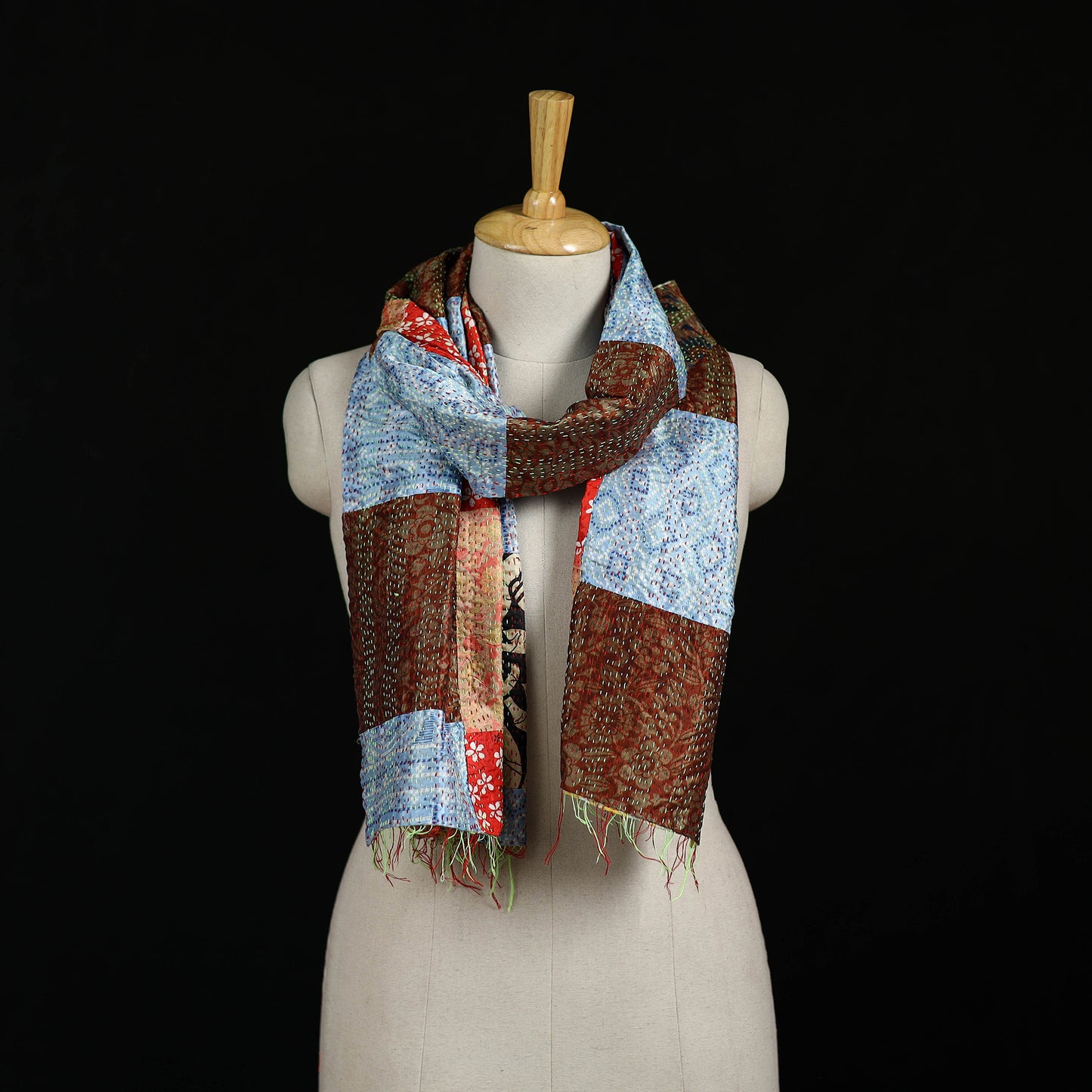 Bengal Kantha Handwork Patchwork Reversible Silk Stole 323