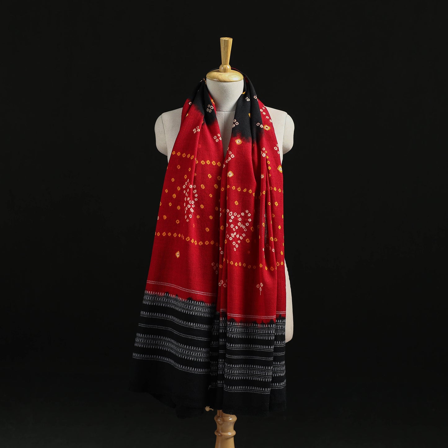 Kutch Handwoven Bandhani Tie-Dye Merino Wool Shawl 35