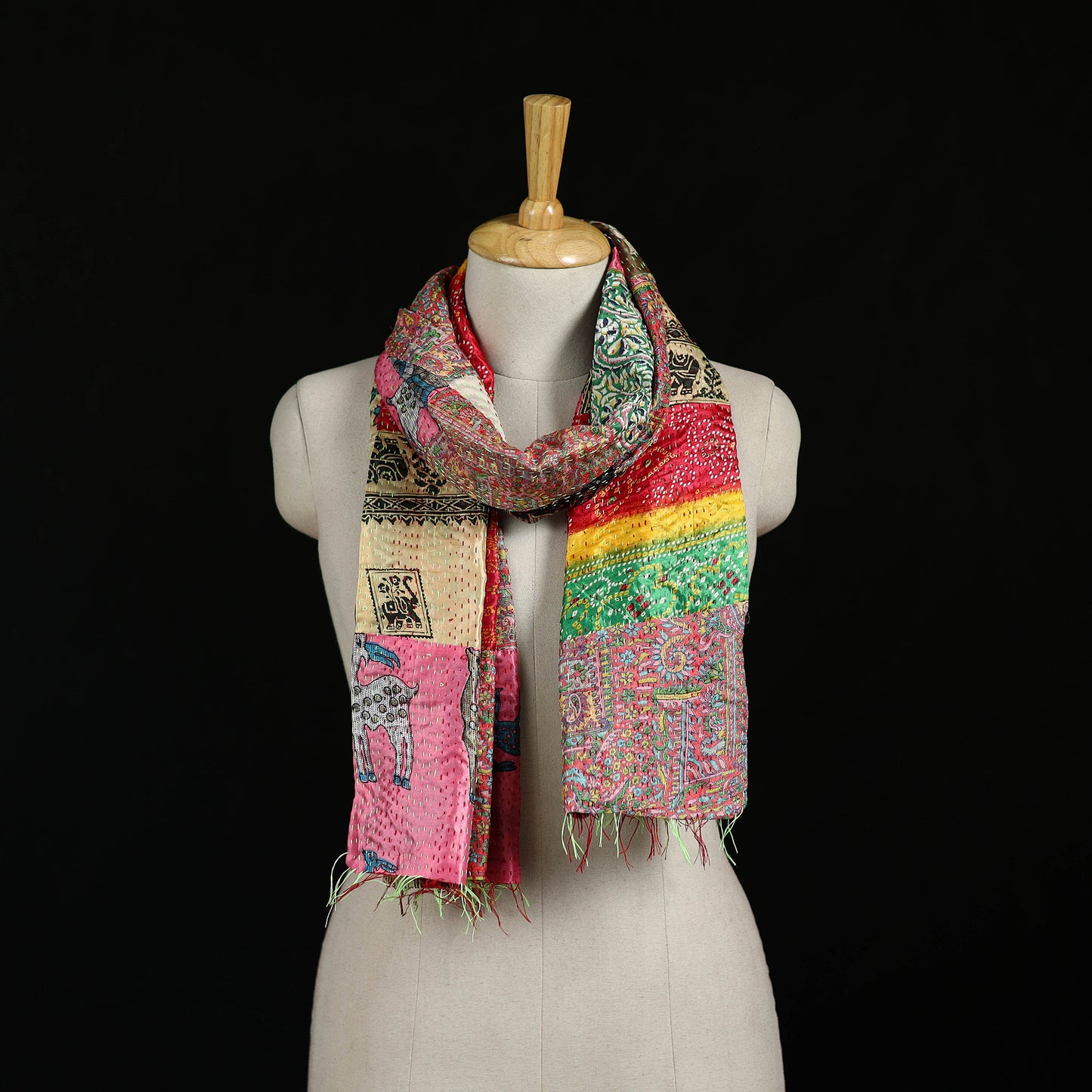Bengal Kantha Handwork Patchwork Reversible Silk Stole 324