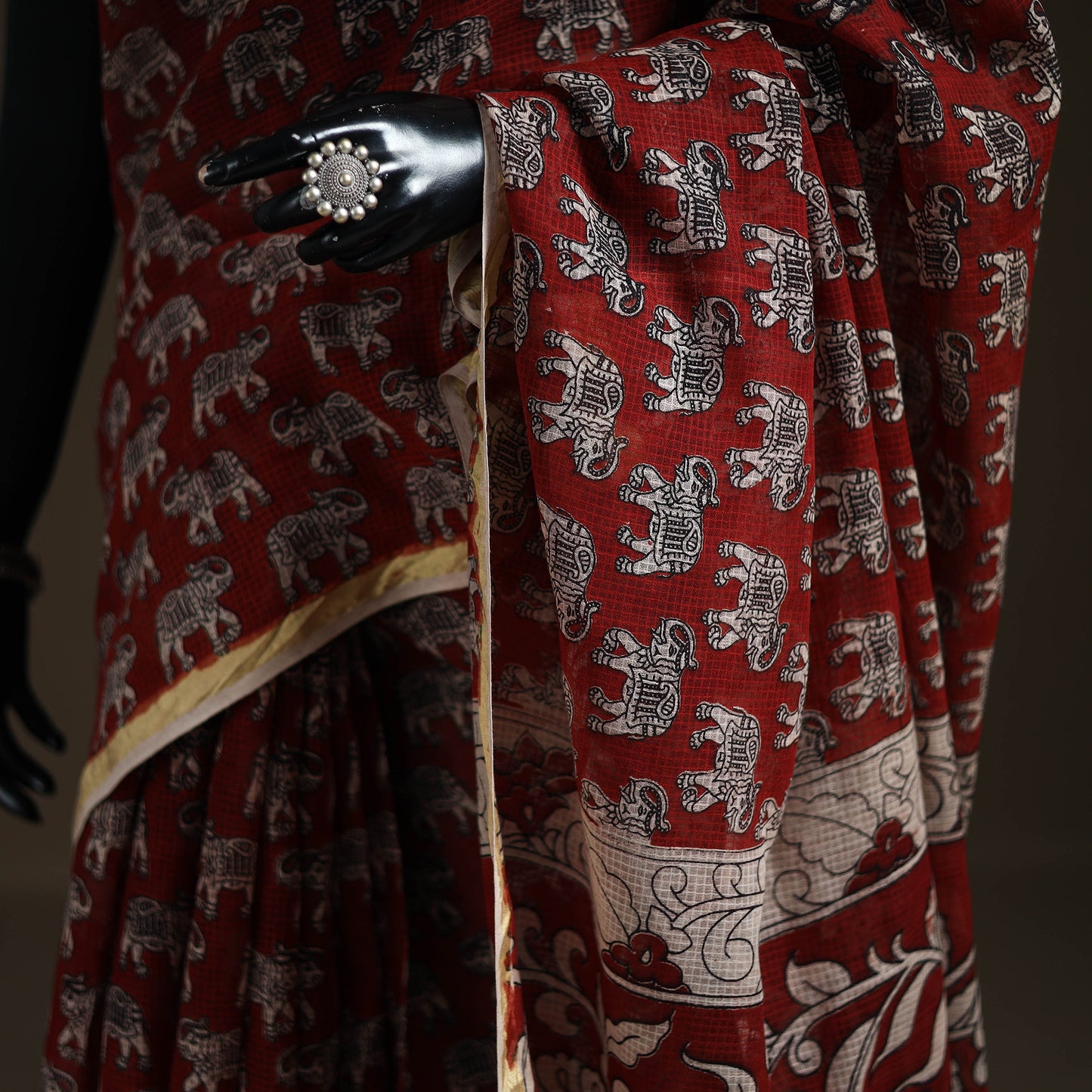 Kalamkari Printed Kota Doria Cotton Saree 20