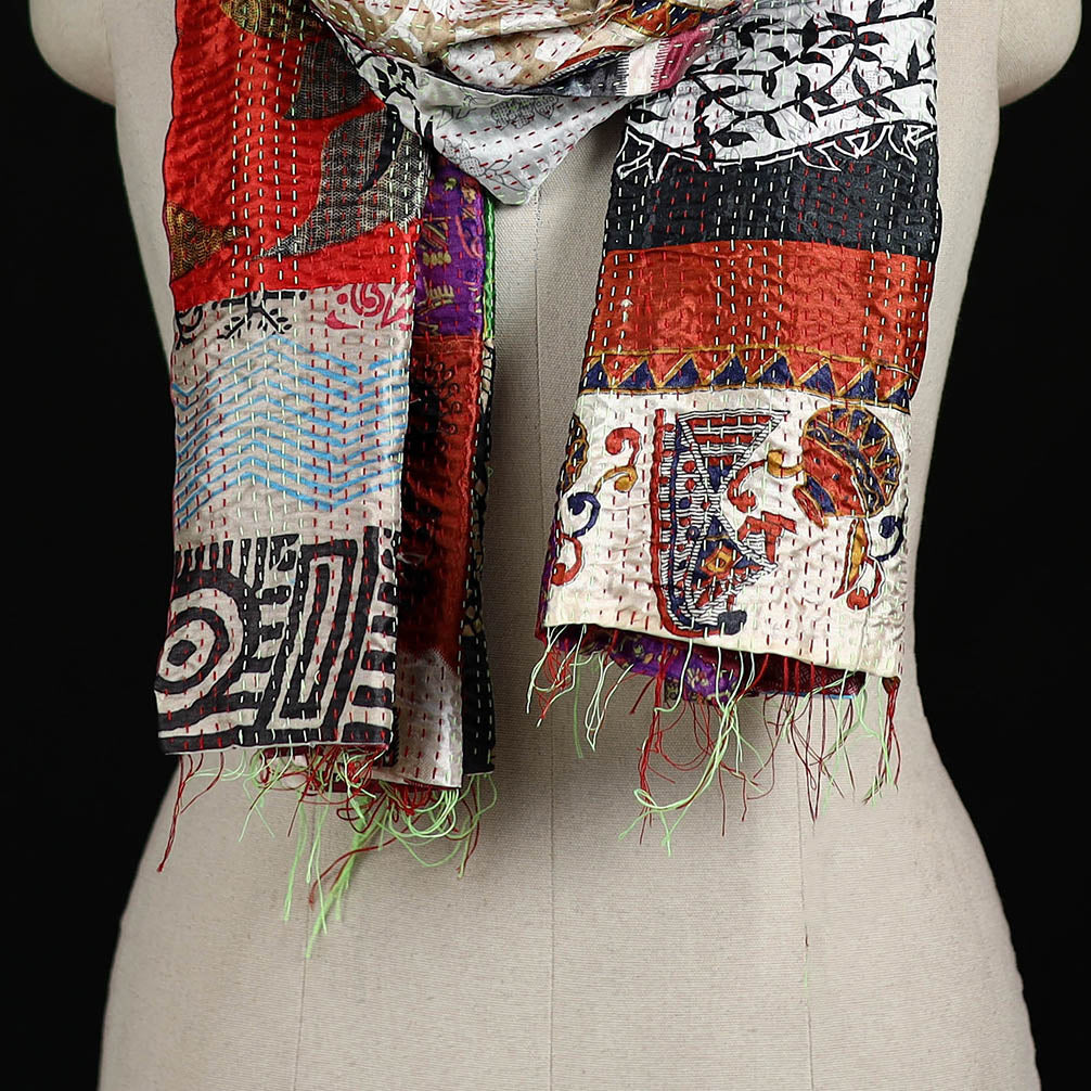 Bengal Kantha Handwork Patchwork Reversible Silk Stole 326