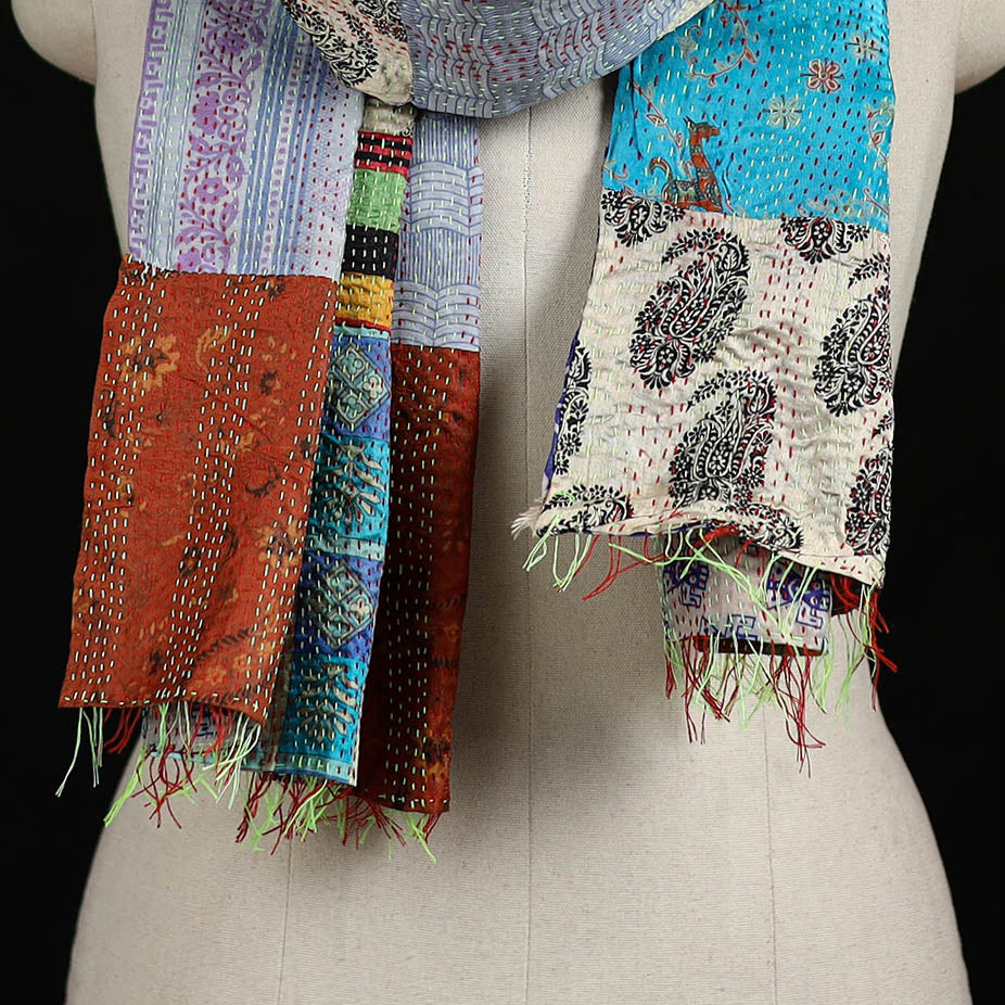 Bengal Kantha Handwork Patchwork Reversible Silk Stole 327