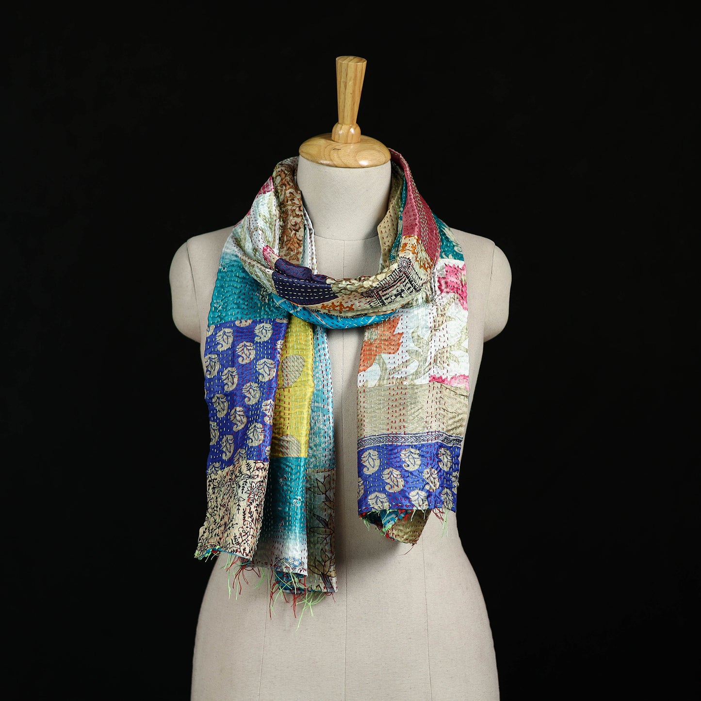 Bengal Kantha Handwork Patchwork Reversible Silk Stole 329