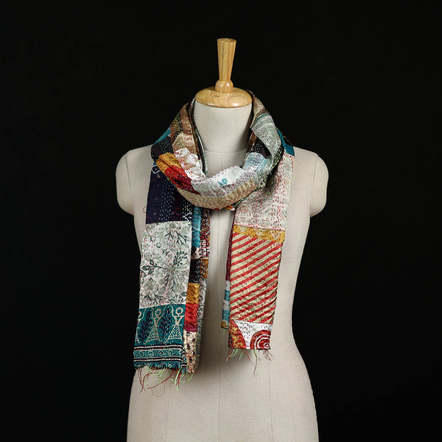 Bengal Kantha Handwork Patchwork Reversible Silk Stole 330