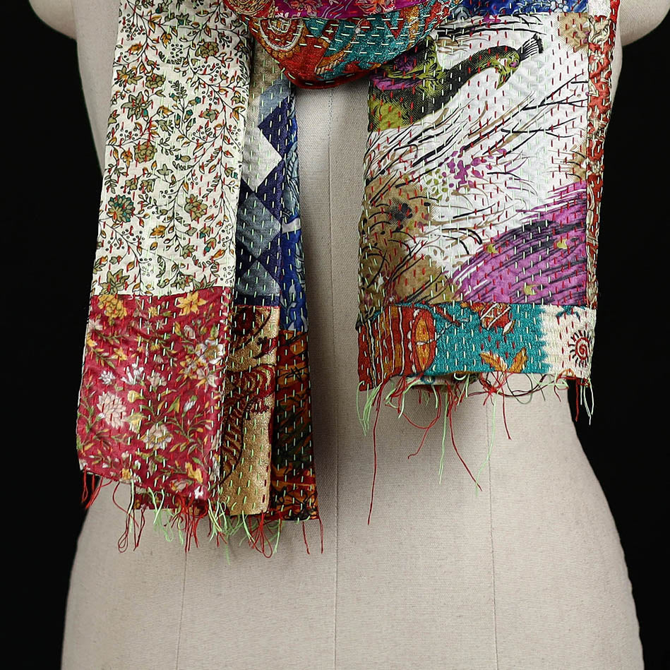 Bengal Kantha Handwork Patchwork Reversible Silk Stole 331