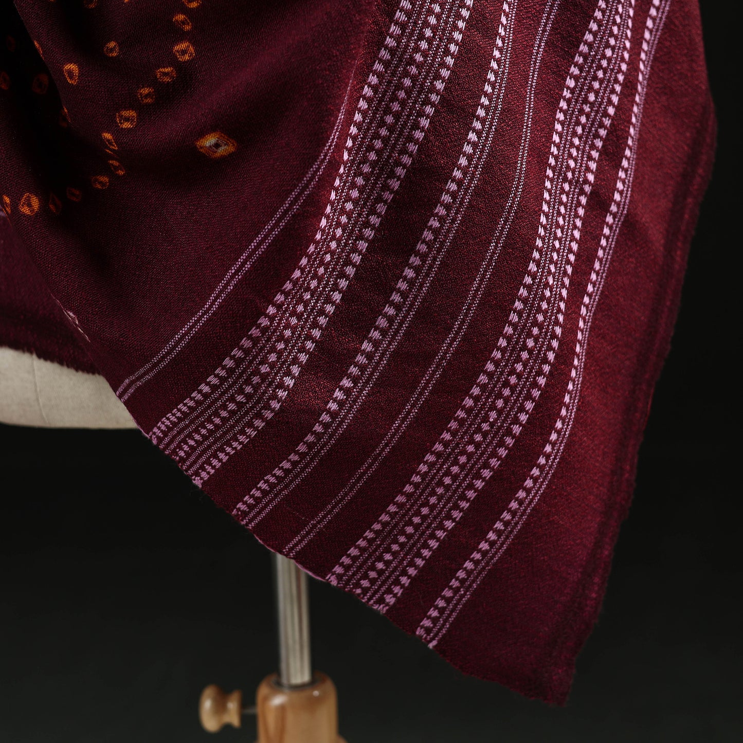 Kutch Handwoven Bandhani Tie-Dye Merino Wool Shawl 36