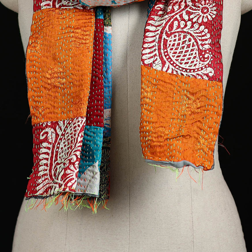 Bengal Kantha Handwork Patchwork Reversible Silk Stole 333