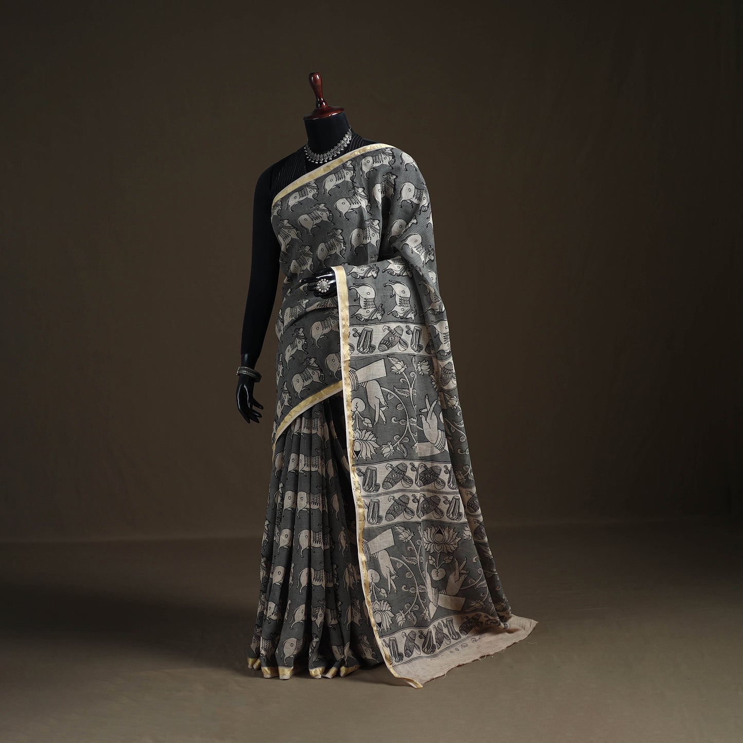 Kalamkari Printed Kota Doria Cotton Saree 22