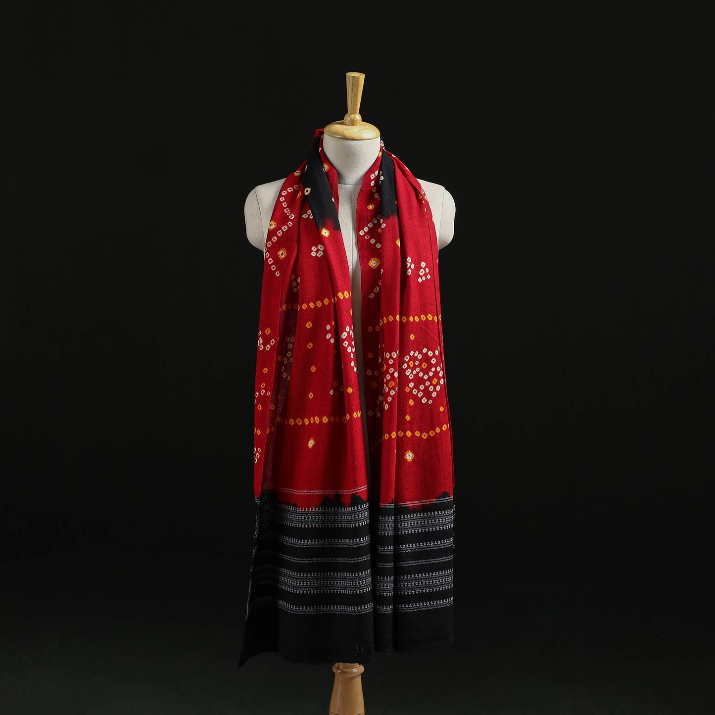 Kutch Handwoven Bandhani Tie-Dye Merino Wool Shawl 37