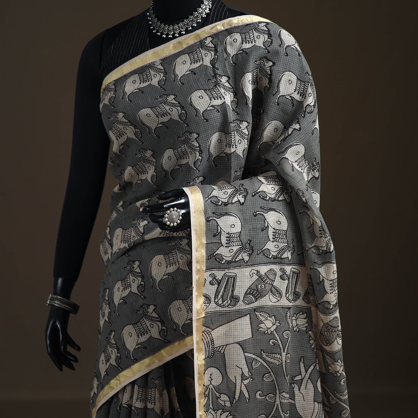 Kalamkari Printed Kota Doria Cotton Saree 22