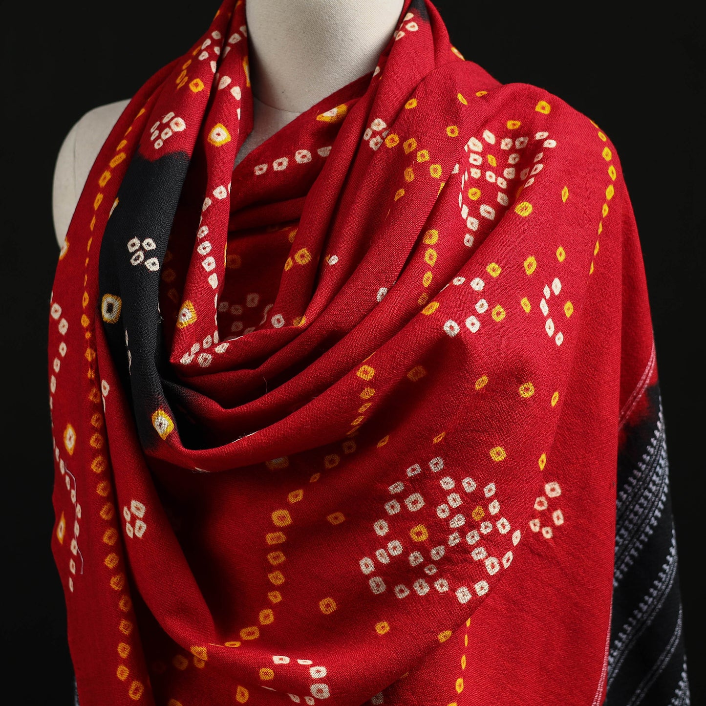 Kutch Handwoven Bandhani Tie-Dye Merino Wool Shawl 37
