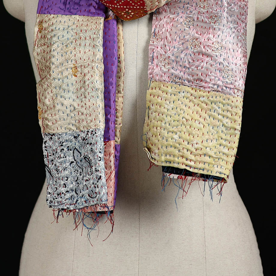 Bengal Kantha Handwork Patchwork Reversible Silk Stole 335