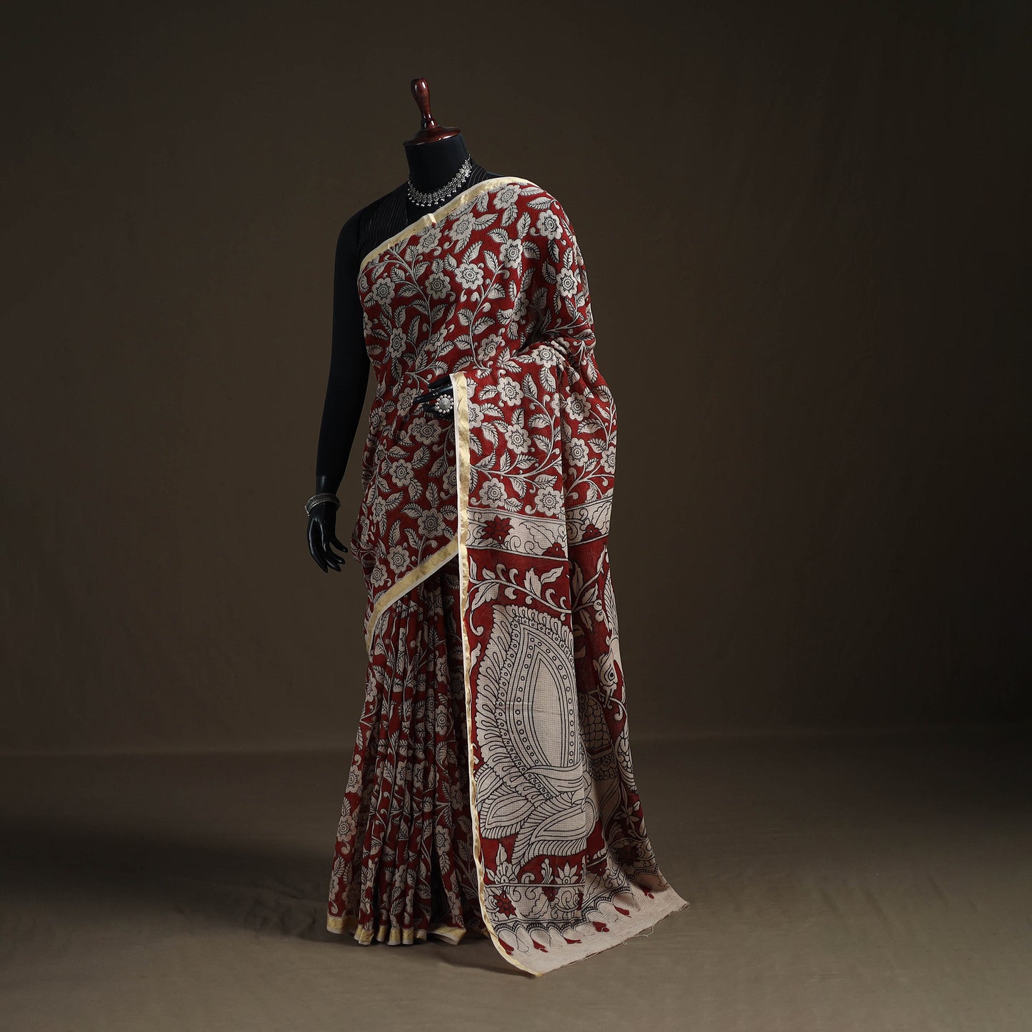 Kalamkari Printed Kota Doria Cotton Saree 23
