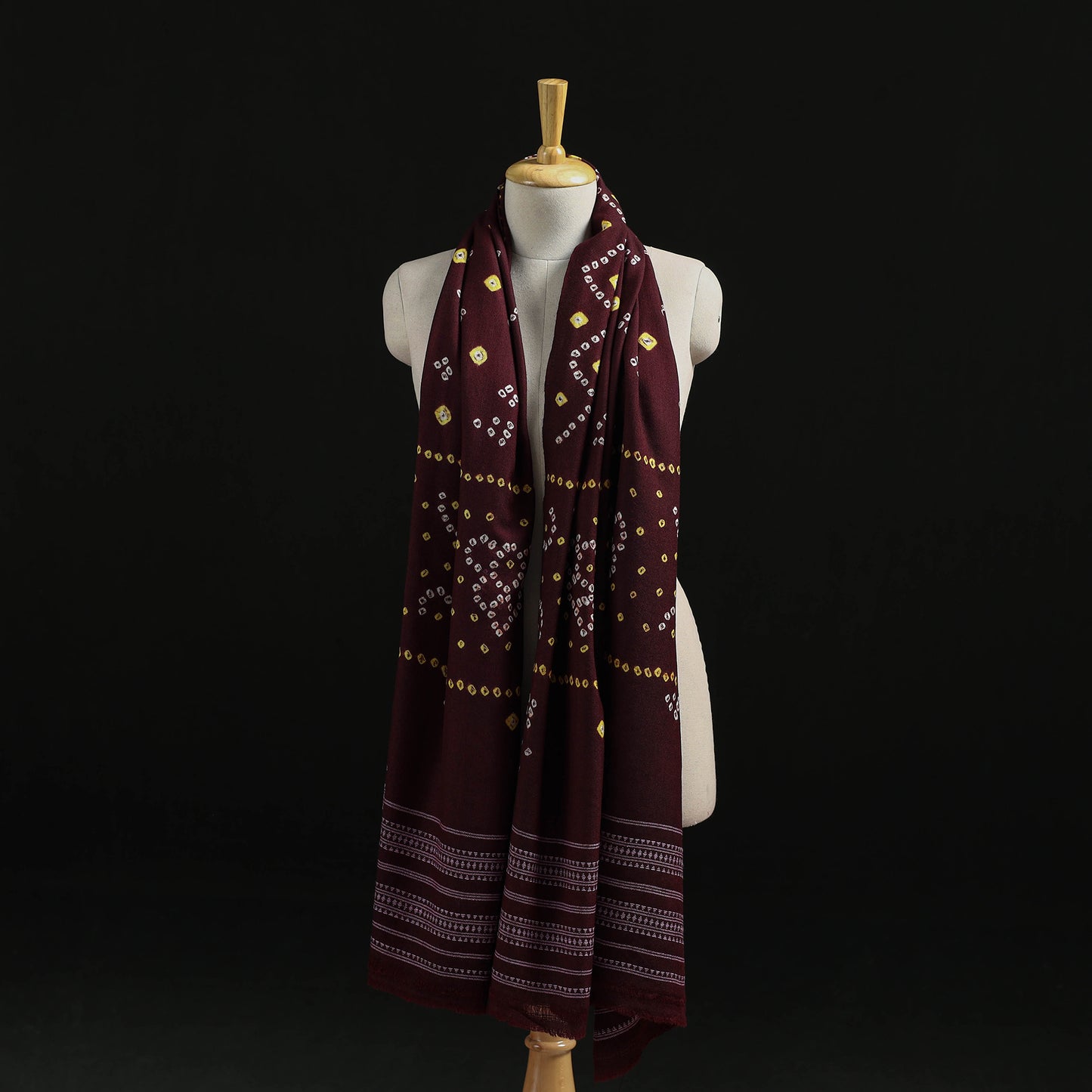 Kutch Handwoven Bandhani Tie-Dye Merino Wool Shawl 38