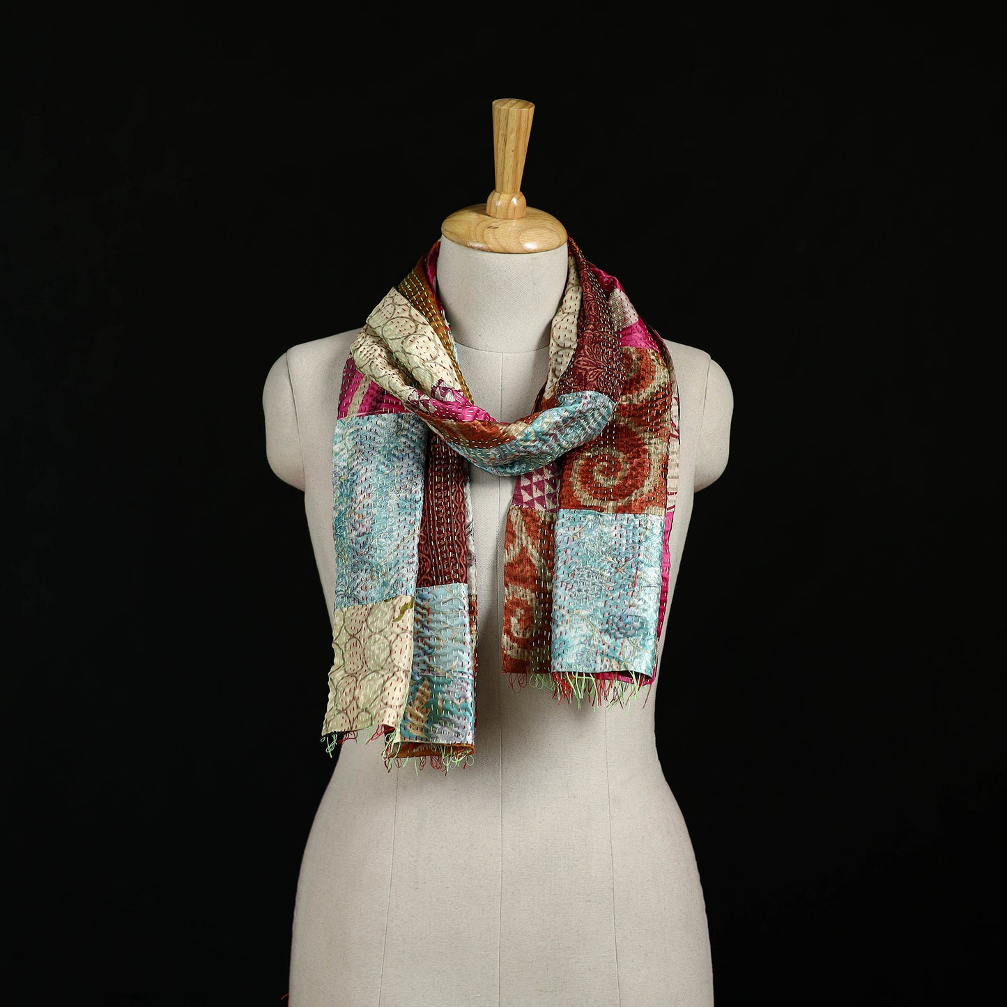 Bengal Kantha Handwork Patchwork Reversible Silk Stole 337