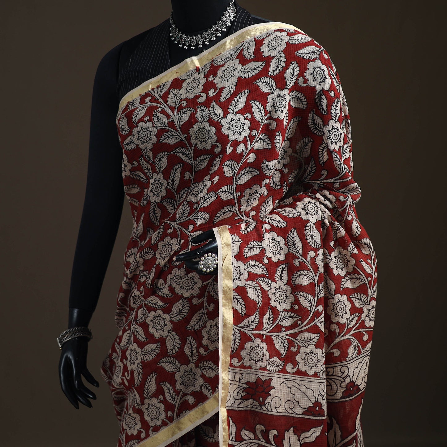 Kalamkari Printed Kota Doria Cotton Saree 23