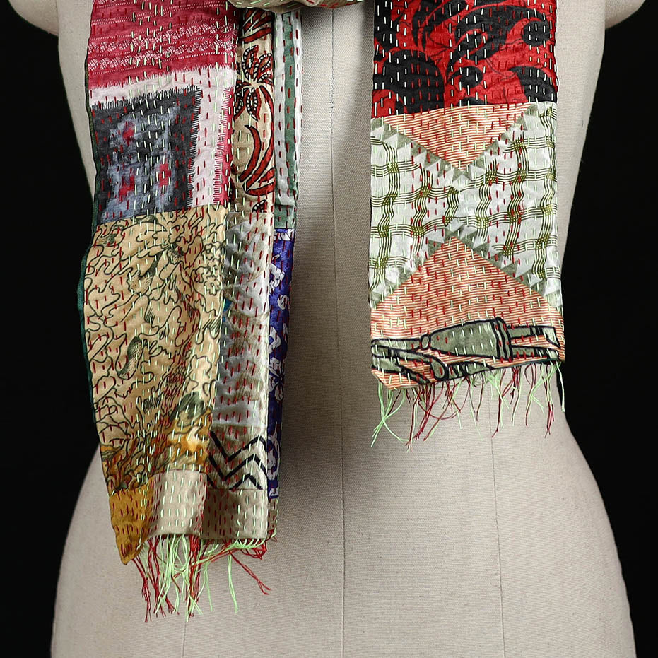 Bengal Kantha Handwork Patchwork Reversible Silk Stole 339