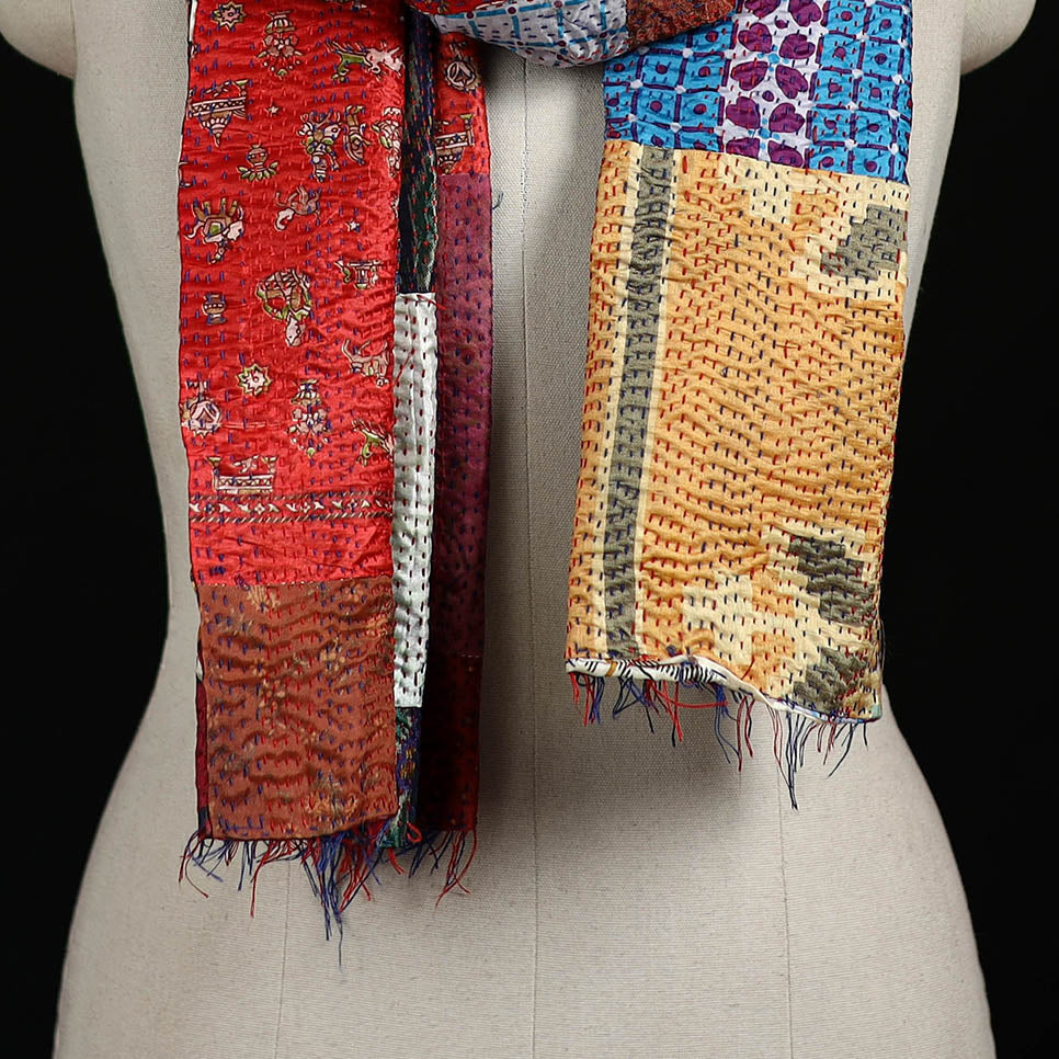 Bengal Kantha Handwork Patchwork Reversible Silk Stole 341
