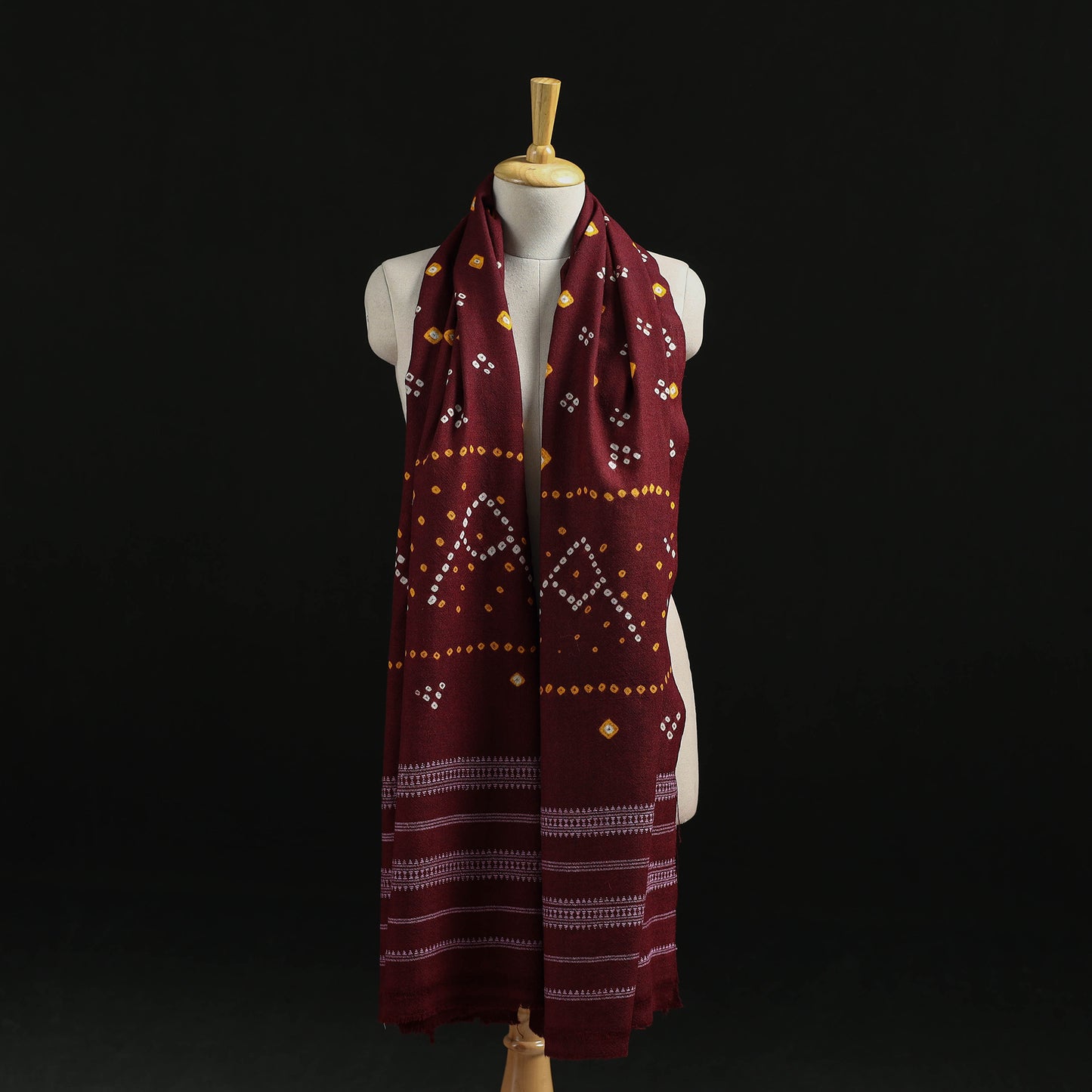Kutch Handwoven Bandhani Tie-Dye Merino Wool Shawl 39