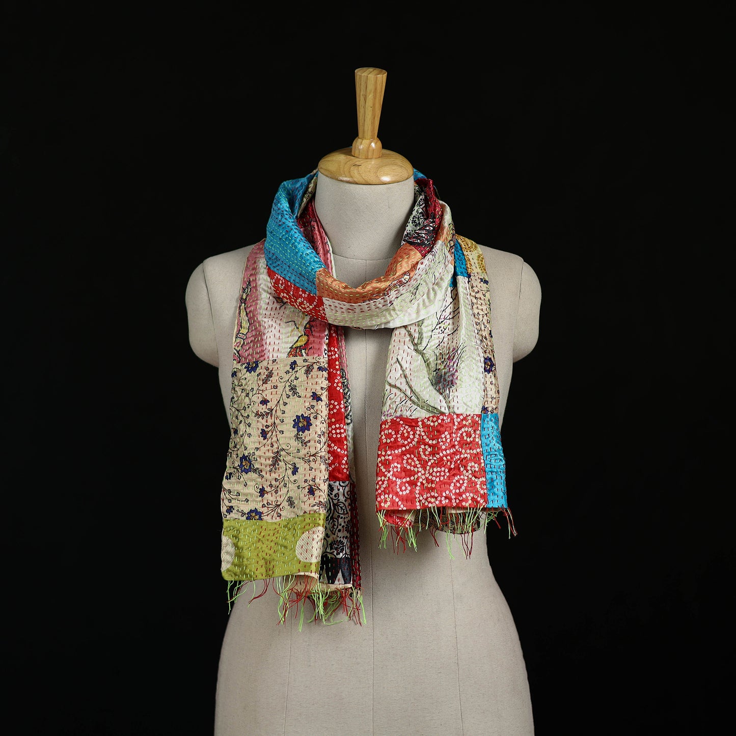 Bengal Kantha Handwork Patchwork Reversible Silk Stole 343
