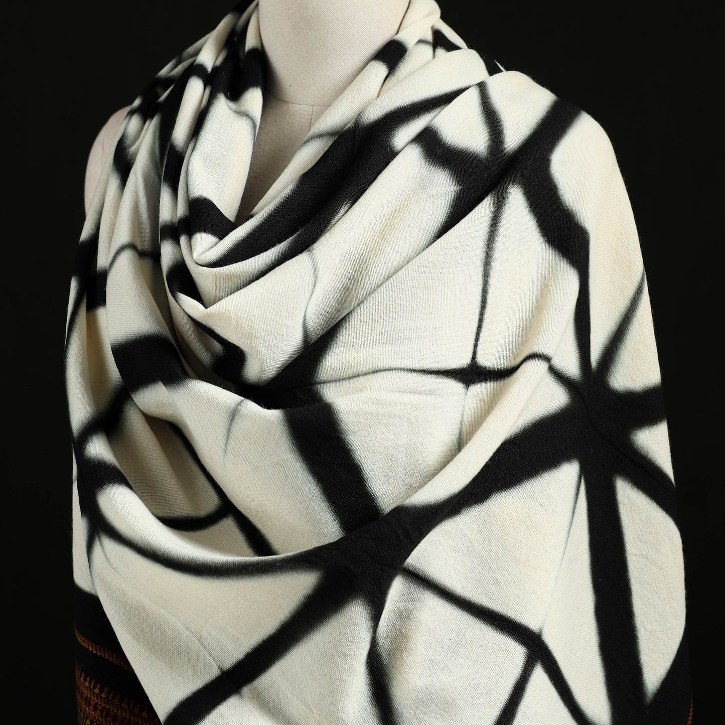 Kutch Handwoven Clamp Dyed Shibori Merino Wool Shawl 49