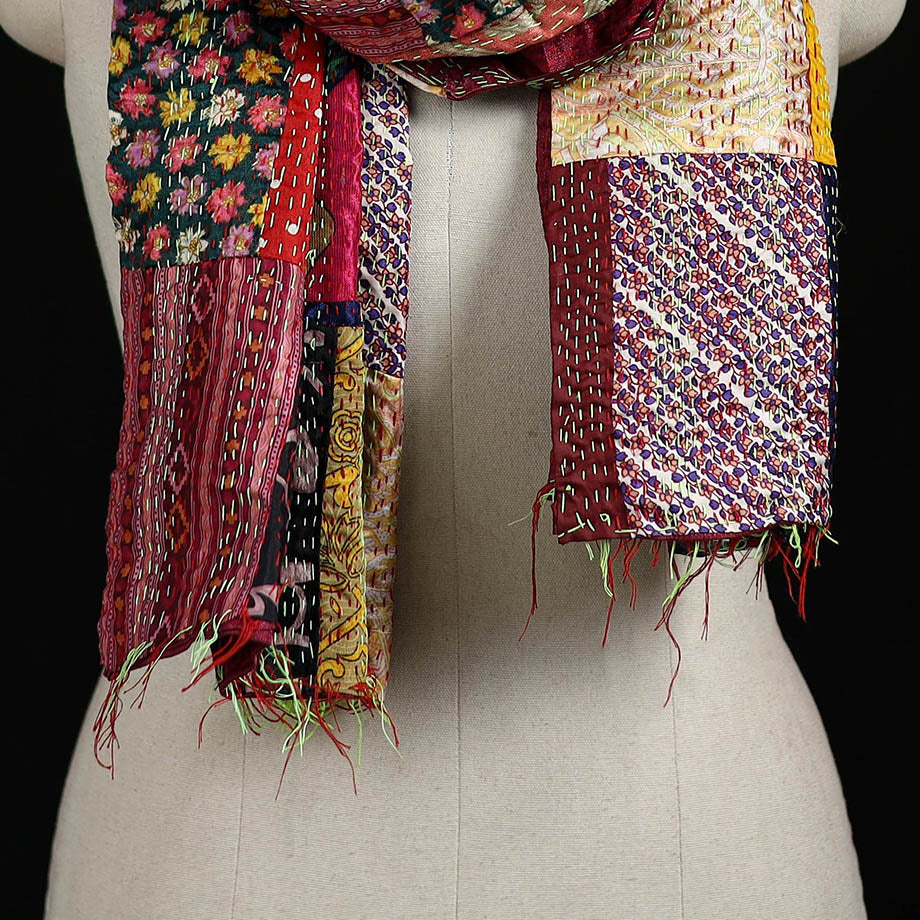 Bengal Kantha Handwork Patchwork Reversible Silk Stole 344