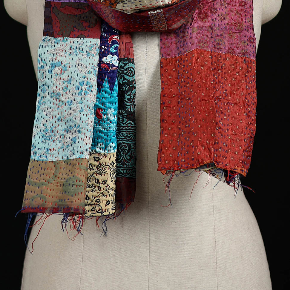 Bengal Kantha Handwork Patchwork Reversible Silk Stole 346